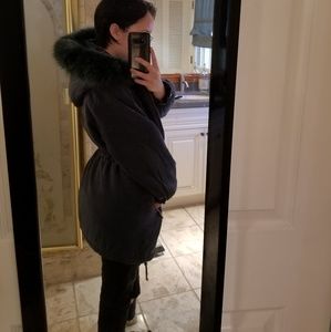 FOREST GREEN INSULATED FOX FUR WINTER PARKA COAT M